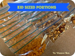 Use snack sized Ziploc bags to divide up kid sized portions of their favorite snacks.