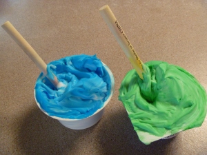 Add food coloring to shaving cream for fun bath tub paint.