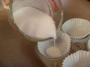 Pour into muffin liners 3/4 to the top.